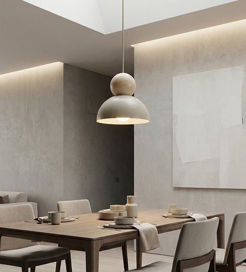 Lampa wisząca KAKI 1S MOKKA nowoczesna, beż, metal drewno