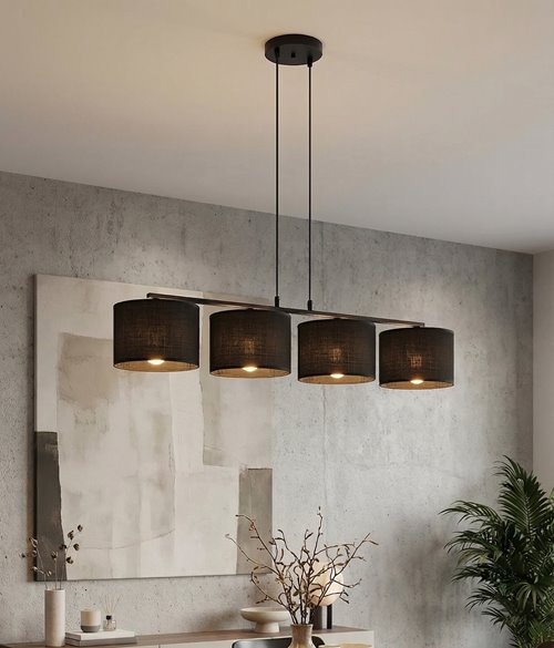 Lampa wisząca ECO 4 BLACK klasyczna, abażur, czarna