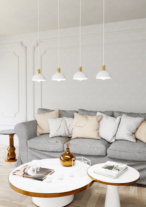 Lampa wisząca MOTO 4 WH, loft, biały, złoty