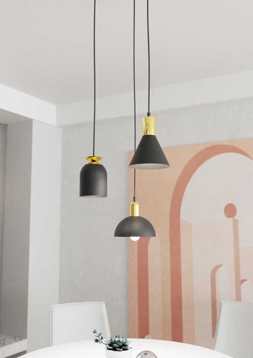 Lampa wisząca FOX 3 PREM BL, loft, czarny, złoty