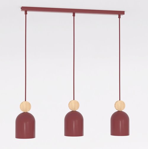 Lampa wisząca MESI 3 BURGUNDY nowoczesna, metal, drewno