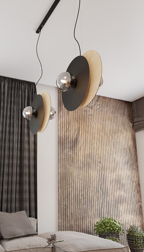 Lampa wisząca SOHO 4 BL GRAFIT designerska, drewno, klosze