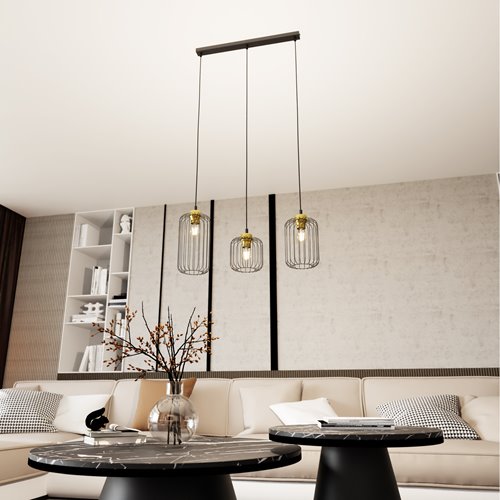 Lampa wisząca VANDER 3 BL GOLD loft nowoczesna czarno/złota