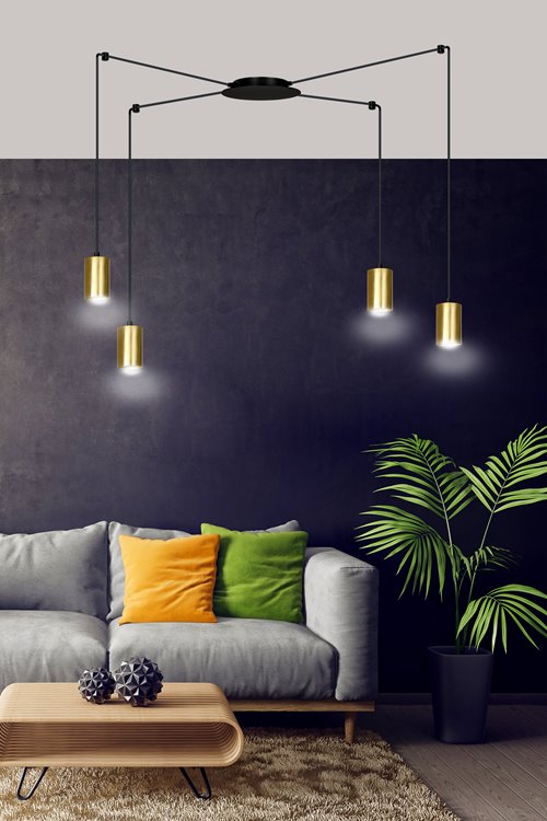 Lampa wisząca TRAKER 4 BL/GOLD nowoczesna pająk czarno/złota