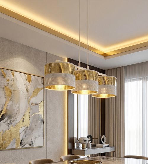 Lampa wisząca LUX 3 WH GOLD abażur, biały, złoty