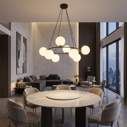 Lampa wisząca AZURA 8 BL OPAL wyjątkowa, nowoczesna, klosze