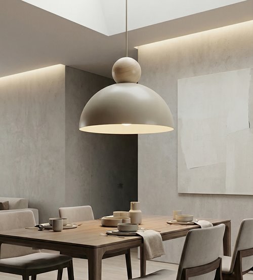 Lampa wisząca KAKI 1M MOKKA nowoczesna, beż, metal drewno