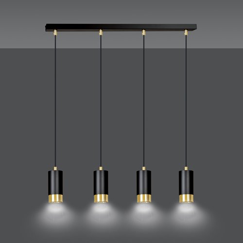 Lampa wisząca FUMIKO 4 BL/GOLD tuby, metal, czarno/złota