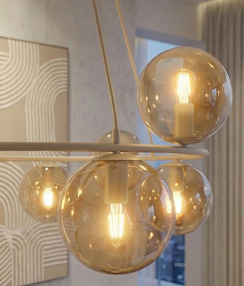 Lampa wisząca AZURA 8 MOKKA AMBER nowoczesna, klosze, beżowa