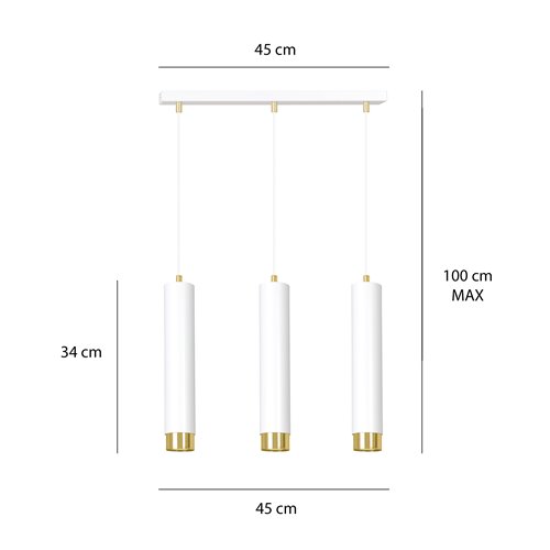 Lampa wisząca KIBO 3 WH/GOLD nowoczesna, tuby, biało/złota