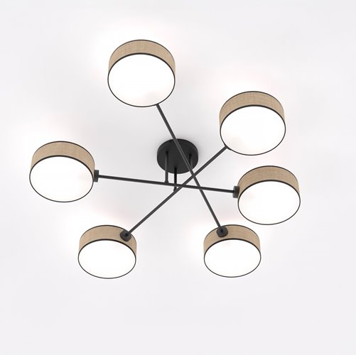 Lampa sufitowa MAGA 6 RATTAN plafon, brązowa, abażur