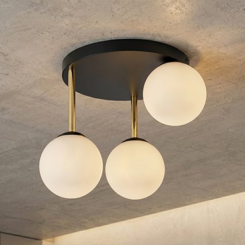 Lampa sufitowa DOLCE 3 BL OPAL plafon czarny/złoty/biały