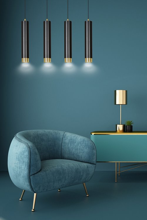 Lampa wisząca KIBO 4 BL/GOLD nowoczesna, tuby, czarno/złota