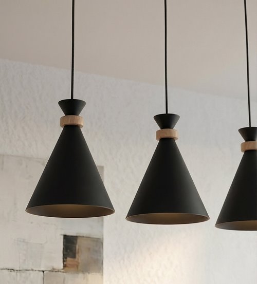 Lampa wisząca ZERO 3 BLACK nowoczesna, czarna, metal, drewno