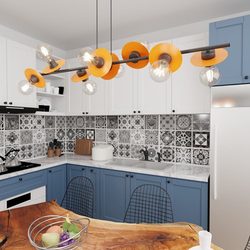 Lampa wisząca TOKEN 8 BL ORANGE loft, czarny, pomarańcz