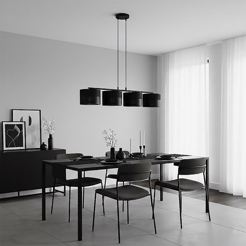 Lampa wisząca KARBON 4 BLACK klasyczna, abażur, czarna