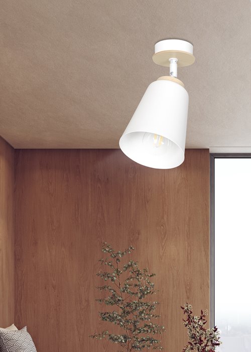 Lampa sufitowa ATLAS 1 WHITE skandynawska, drewno, biała