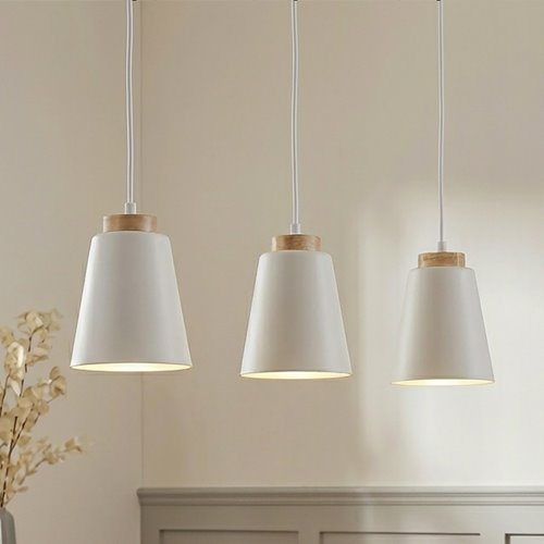 Lampa wisząca BOLERO 3 WHITE skandynawska, drewno, biała