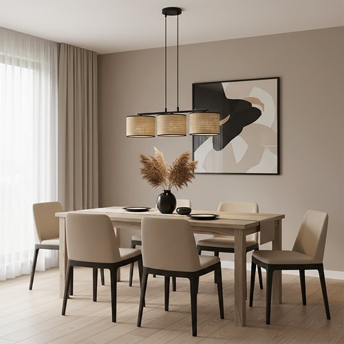 Lampa wisząca ECO 3 BL RATTAN klasyczna, abażur, beżowa