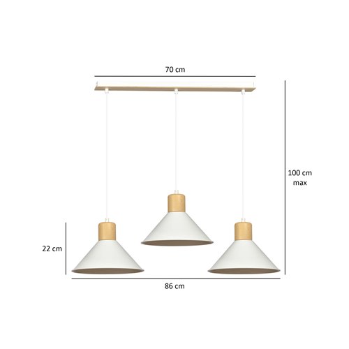 Lampa wisząca ROWEN 3 WHITE japandi, regulowana, biała