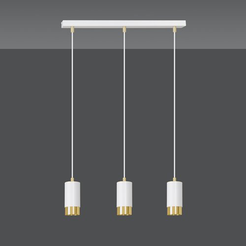 Lampa wisząca FUMIKO 3 WH/GOLD tuby, metal, biało/złota