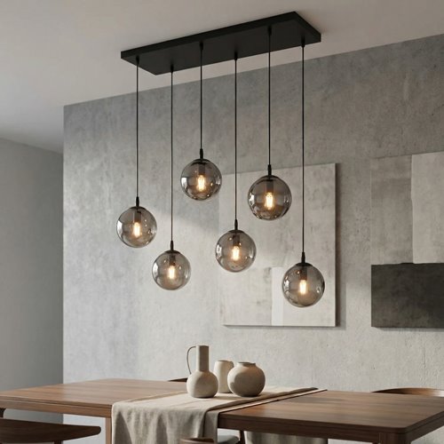 Lampa wisząca COSMO 6 BL GRAFIT loft, klosze grafit, czarna