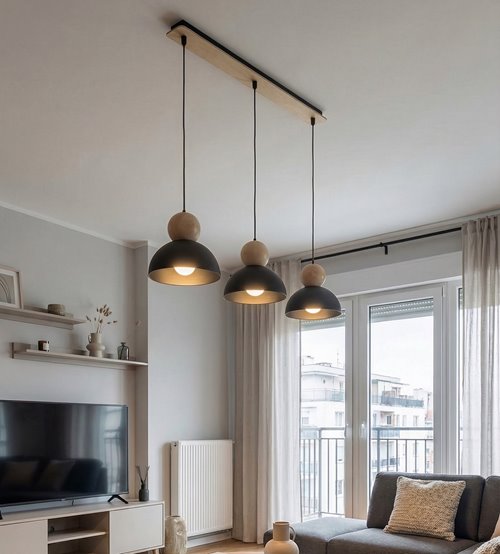 Lampa wisząca KAKI 3 BLACK nowoczesna, czarna, metal drewno