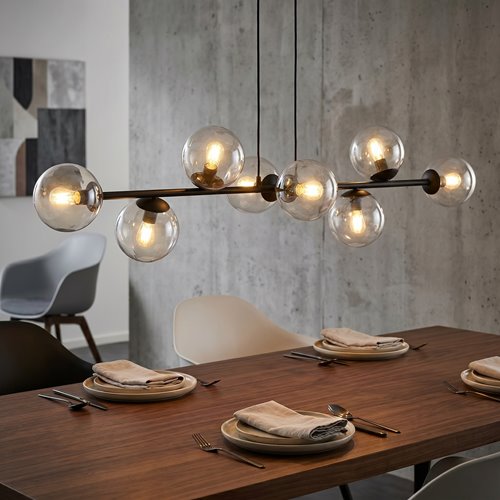 Lampa wisząca ROSSI 8 BL TRANSPARENT klosz, czarna