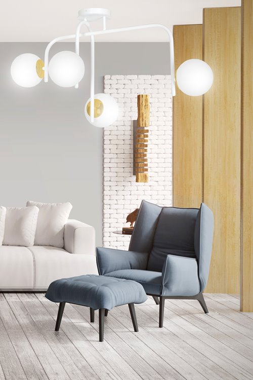Lampa sufitowa RAGNAR 4B WHITE GOLD klosz biało/złota