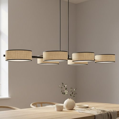 Lampa wisząca DRUMZ 6 RATTAN nowoczesna, brązowa, abażury