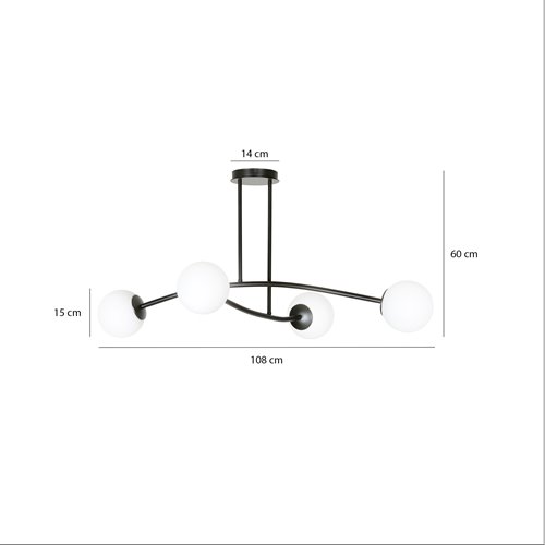 Lampa sufitowa HALLDOR 4 BLACK klasyczna klosz czarno/biała