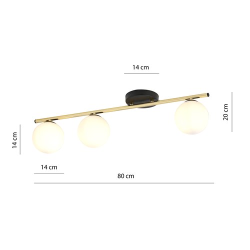 Lampa sufitowa MONZA 3 BL OPAL plafon, czarna/złota/biała
