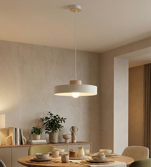 Lampa wisząca KIVI 1L WHITE nowoczesna, biała, metal, drewno