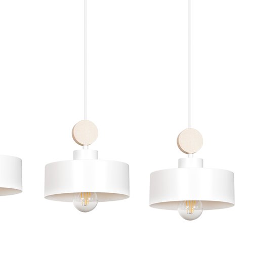 Lampa wisząca TUNISO 3 WHITE skandynawska, drewno, biała