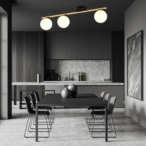 Lampa sufitowa MONZA 3 BL OPAL plafon, czarna/złota/biała