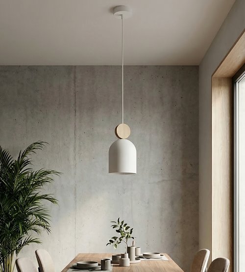 Lampa wisząca MESI 1 WHITE nowoczesna, biała, metal drewno