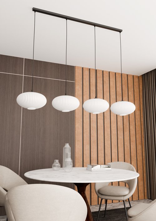 Lampa wisząca COCO 4 BL OPAL, duży klosz, biała, czarna