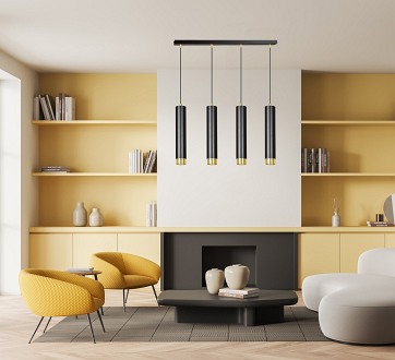 Lampa wisząca KIBO 4 BL/GOLD nowoczesna, tuby, czarno/złota