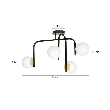 Lampa sufitowa RAGNAR 4B BLACK GOLD klosz czarno/biało/złota
