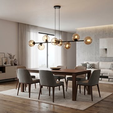 Lampa wisząca ROSSI 8 BL MIODOWY klosz bursztyn, czarna
