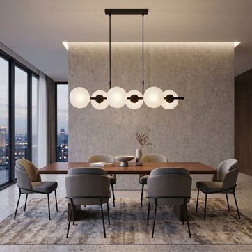 Lampa wisząca RORY 6 BLACK/OPAL loft, czarna, klosz