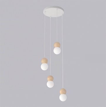 Lampa wisząca LOOP 4 WHITE nowoczesna, biała, drewno, klosz