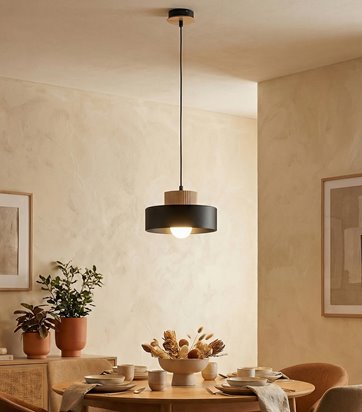 Lampa wisząca KIVI 1S BLACK nowoczesna, czarna, metal drewno