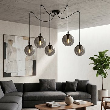 Lampa wisząca GIGI 5 BL GRAFIT pająk, klosze grafit, czarna
