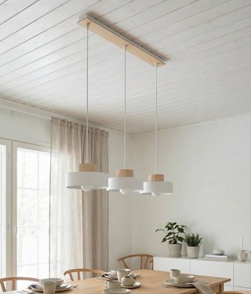 Lampa wisząca KIVI 3 WHITE nowoczesna, biała, metal, drewno