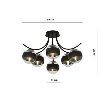 Lampa sufitowa BOSTON 6 BLACK/STRIPE czarna/transparent