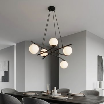 Lampa wisząca ESSA 5 OPAL klosze kule DESIGN czarna/biała