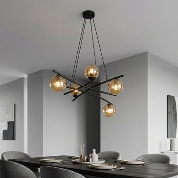 Lampa wisząca ESSA 5 MIODOWY klosze DESIGN czarna/bursztyn