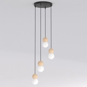 Lampa wisząca LOOP 4 BLACK nowoczesna, czarna, drewno, klosz