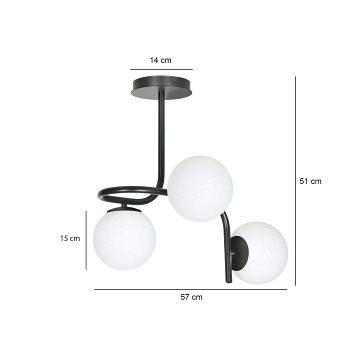 Lampa sufitowa KALF 3 BLACK klasyczna, klosz, czarno/biała